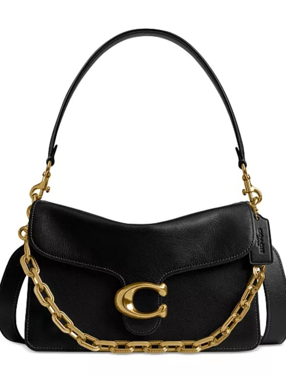 Coach Black Leather Shoulder Bag with Gold Chain Accent. Missing Part Long Strap
